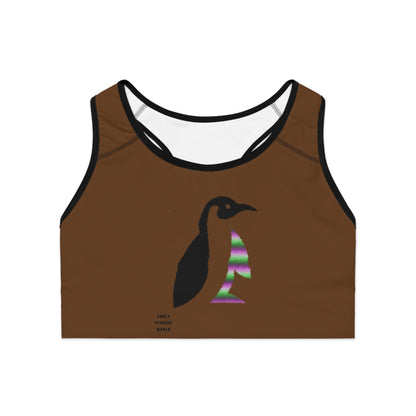 Sports Bra: Crazy Penguin World Logo Brown