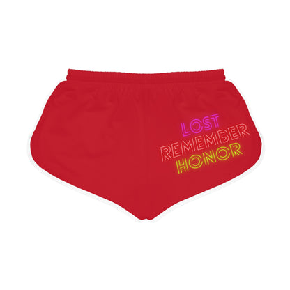 Women's Relaxed Shorts: Crazy Penguin World Logo Dark Red