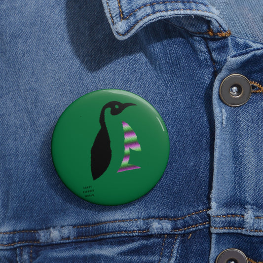 Custom Pin Buttons Crazy Penguin World Logo Dark Green