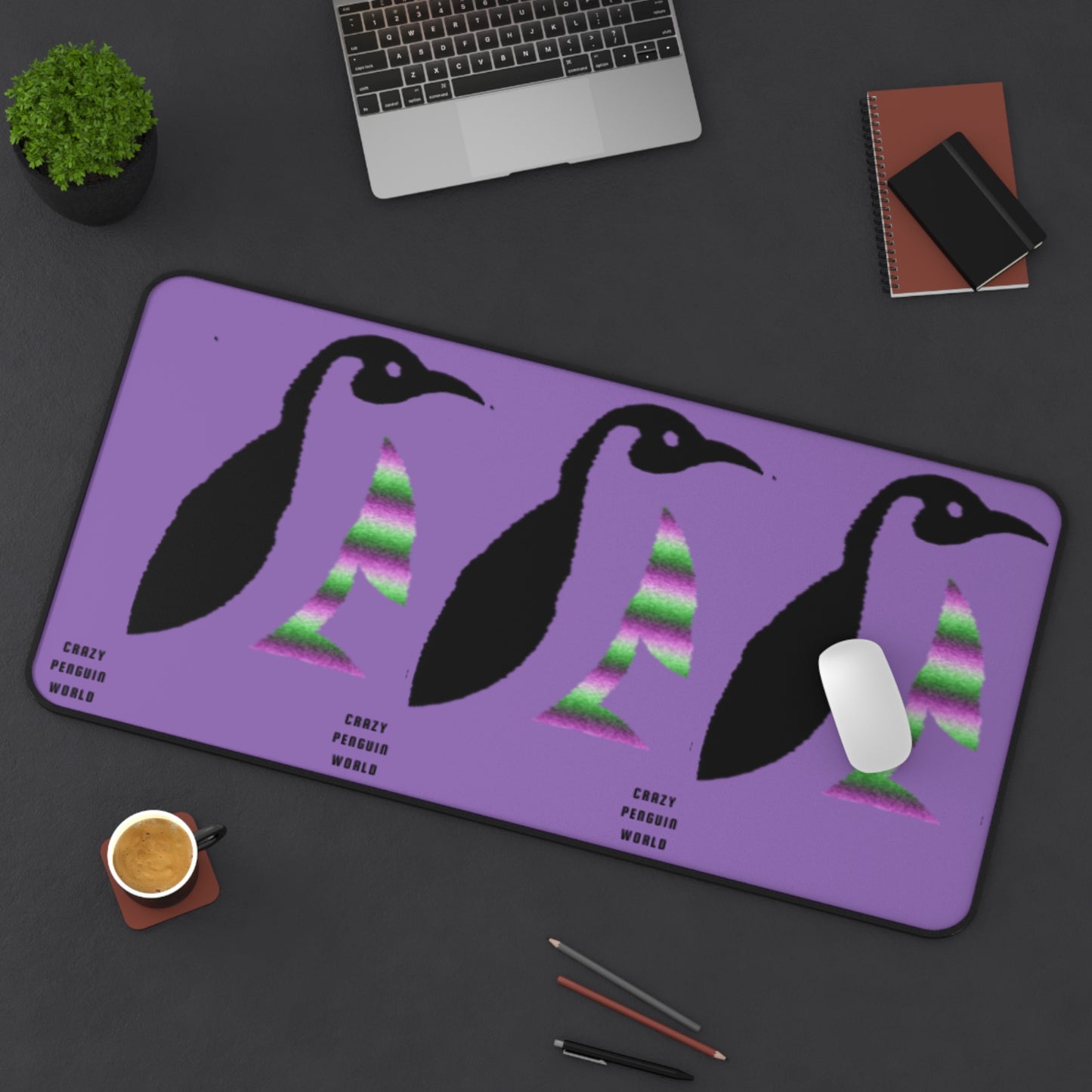 Desk Mat: Crazy Penguin World Logo Lite Purple