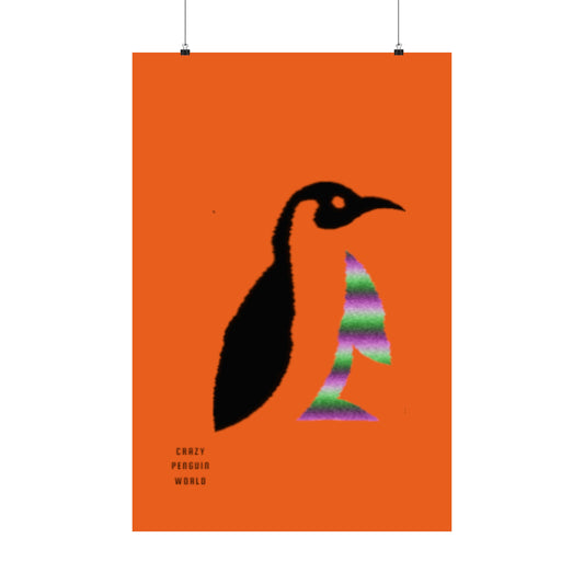 Premium Matte Vertical Posters: Crazy Penguin World Logo Orange