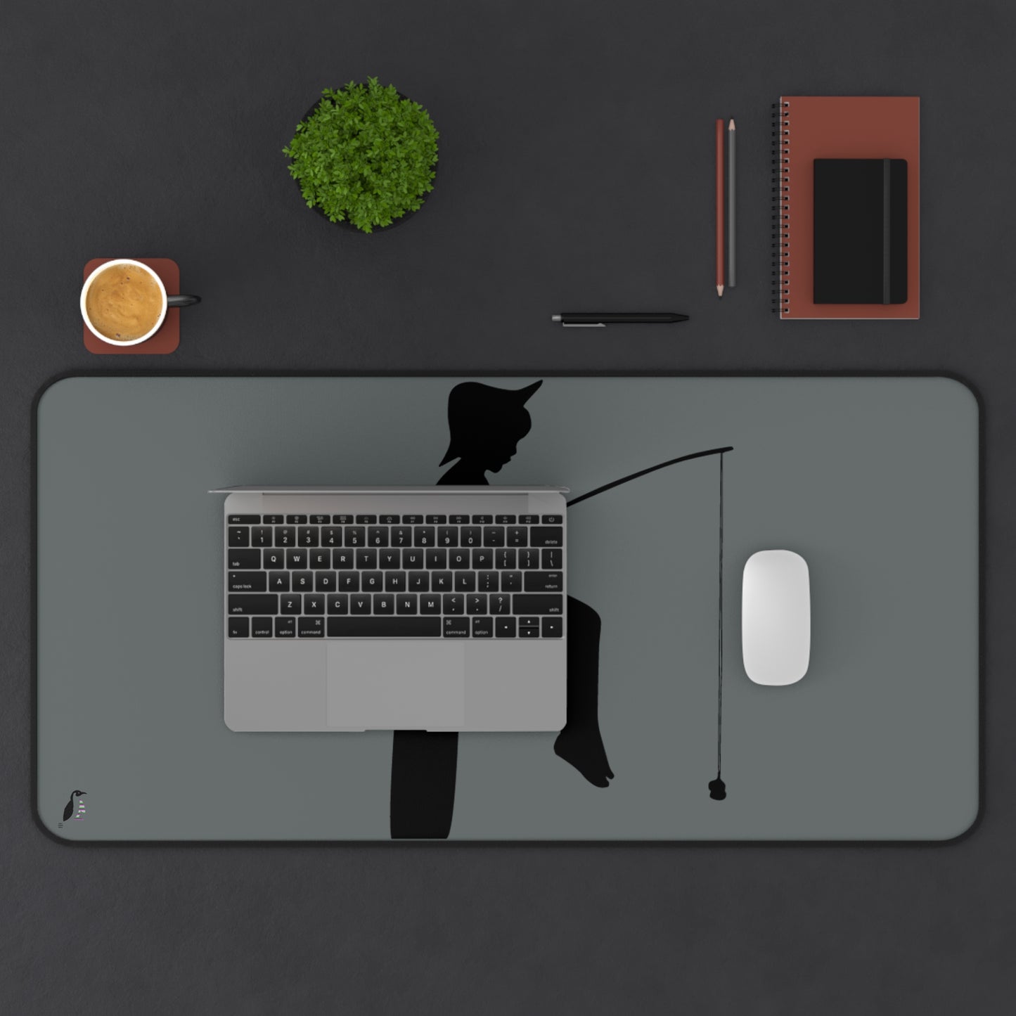 Desk Mat: Fishing Dark Grey