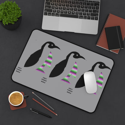 Desk Mat: Crazy Penguin World Logo Grey