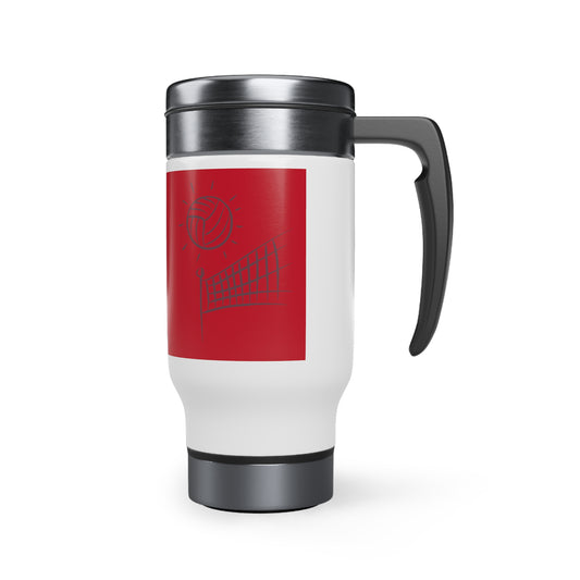 Stainless Steel Travel Mug with Handle, 14oz: Volleyball Dark Red