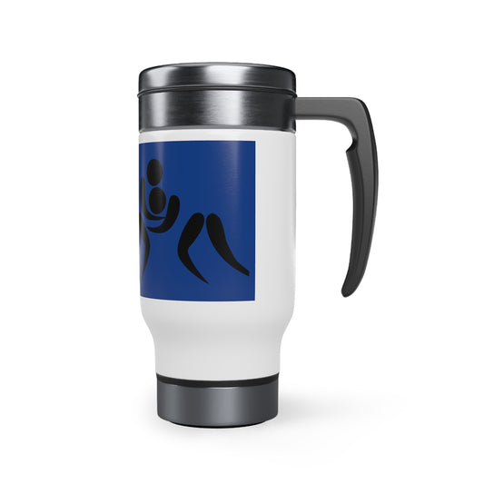 Stainless Steel Travel Mug with Handle, 14oz: Wrestling Dark Blue