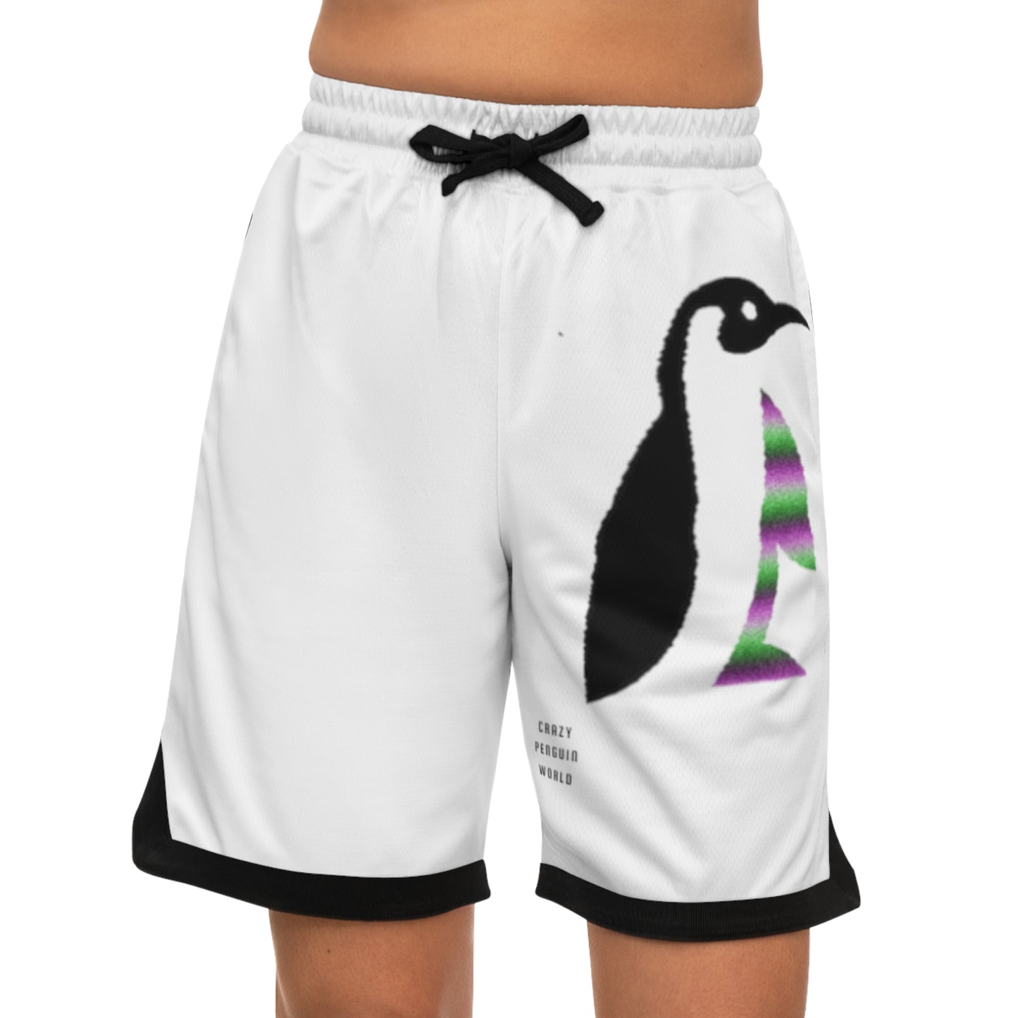 Basketball Rib Shorts: Crazy Penguin World Logo White