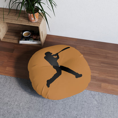 Tufted Floor Pillow, Round: Baseball Lite Brown