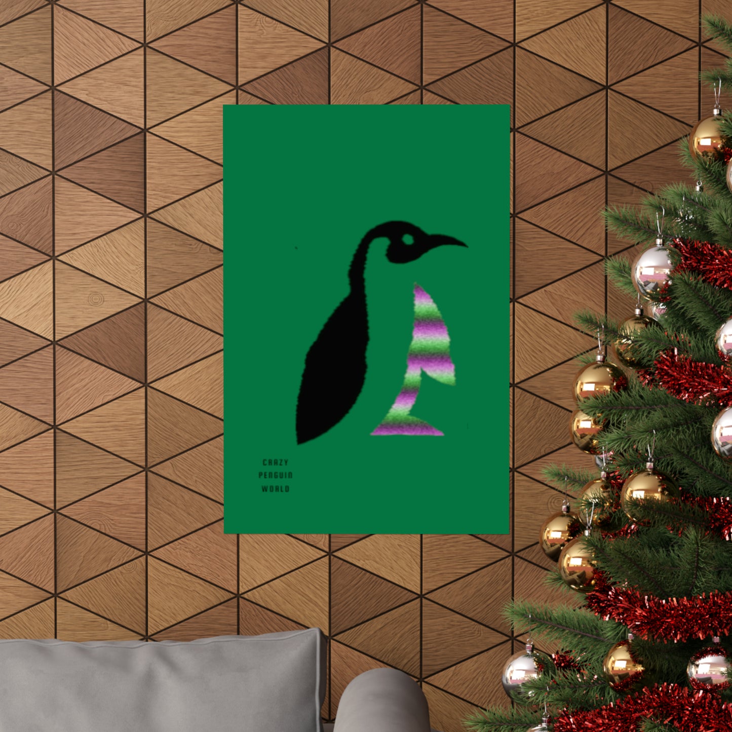 Premium Matte Vertical Posters: Crazy Penguin World Logo Dark Green