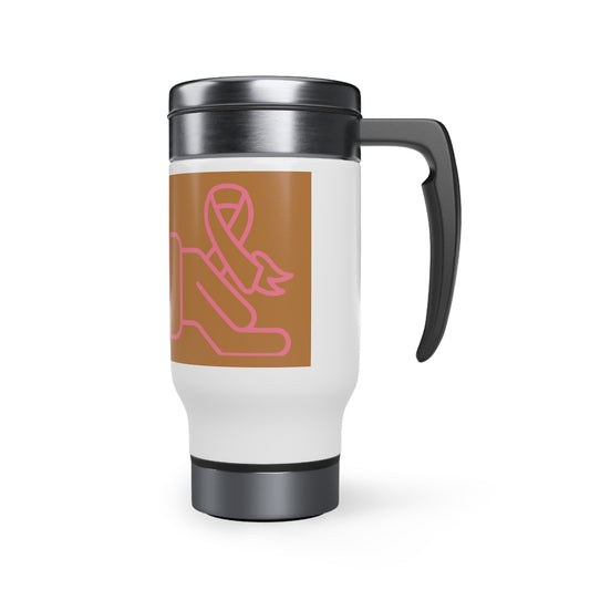 Stainless Steel Travel Mug with Handle, 14oz: Fight Cancer Lite Brown