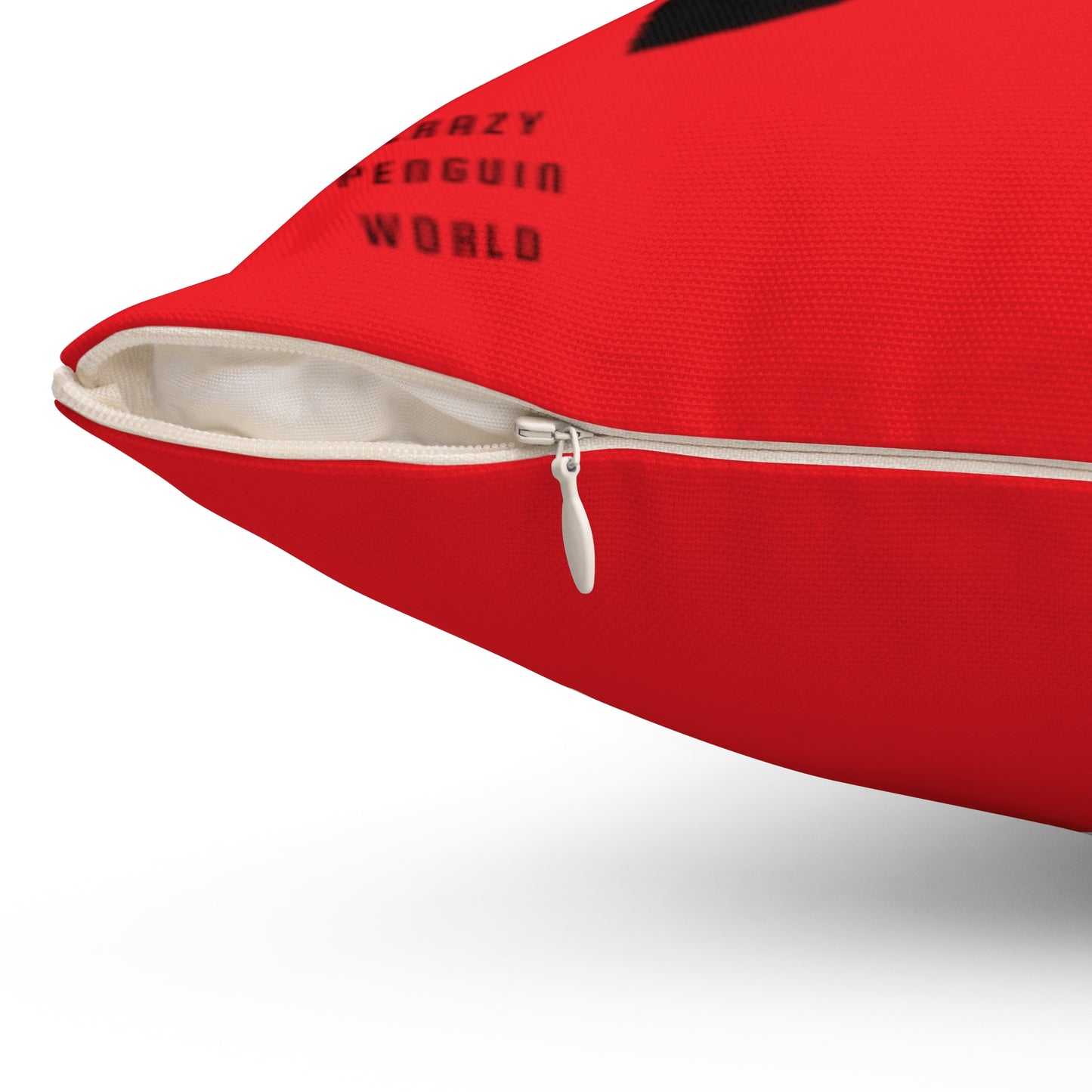 Spun Polyester Square Pillow: Crazy Penguin World Logo Red