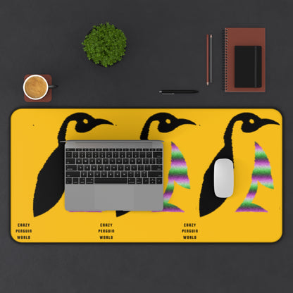 Desk Mat: Crazy Penguin World Logo Yellow