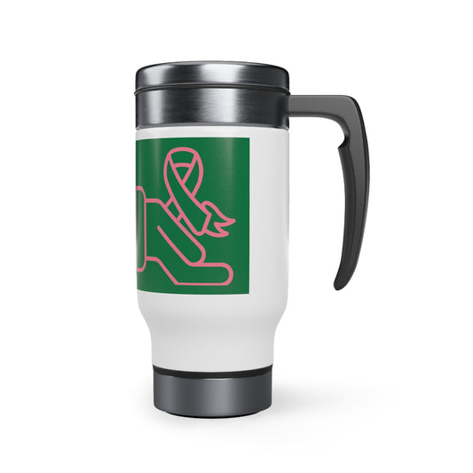 Stainless Steel Travel Mug with Handle, 14oz: Fight Cancer Dark Green