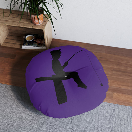 Tufted Floor Pillow, Round: Fishing Purple