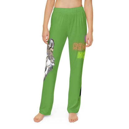 Kids Pajama Pants: Wolves Green