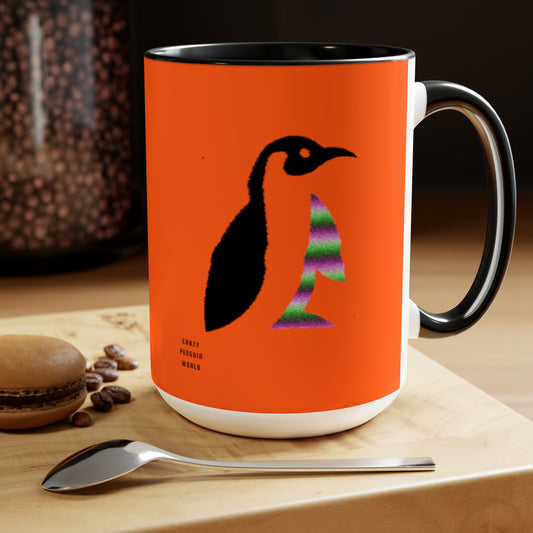 Two-Tone Coffee Mugs, 15oz: Crazy Penguin World Logo Orange