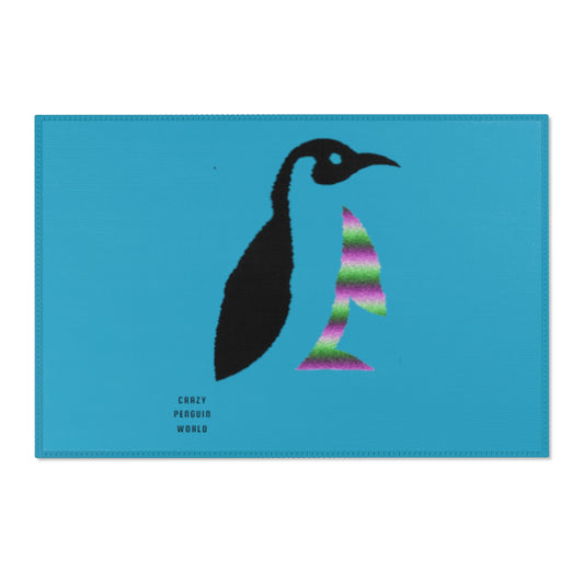Area Rug (Rectangle): Crazy Penguin World Logo Turquoise