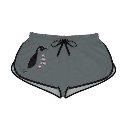 Women's Relaxed Shorts: Crazy Penguin World Logo Dark Grey