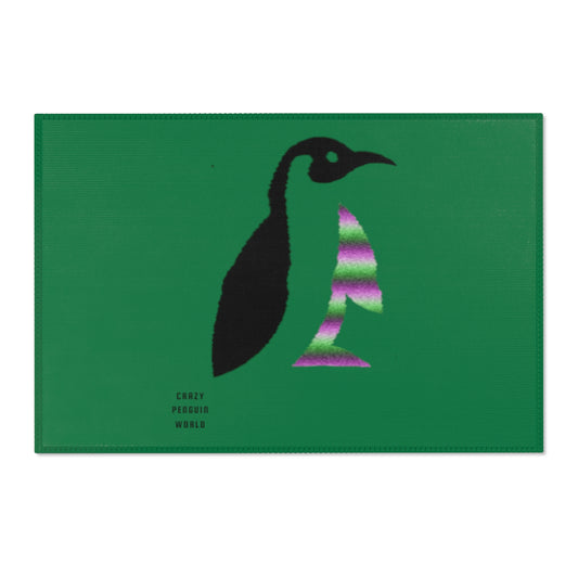 Area Rug (Rectangle): Crazy Penguin World Logo Dark Green