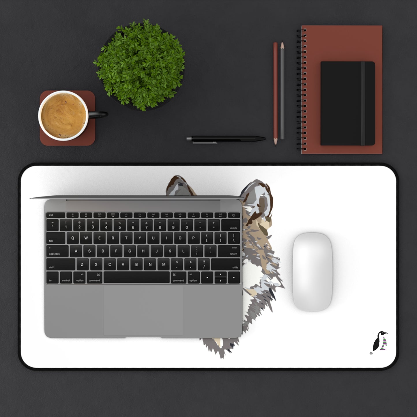 Desk Mat: Wolves White