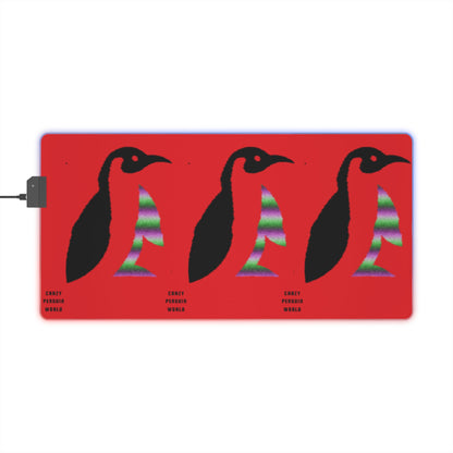 LED Gaming Mouse Pad: Crazy Penguin World Logo Red