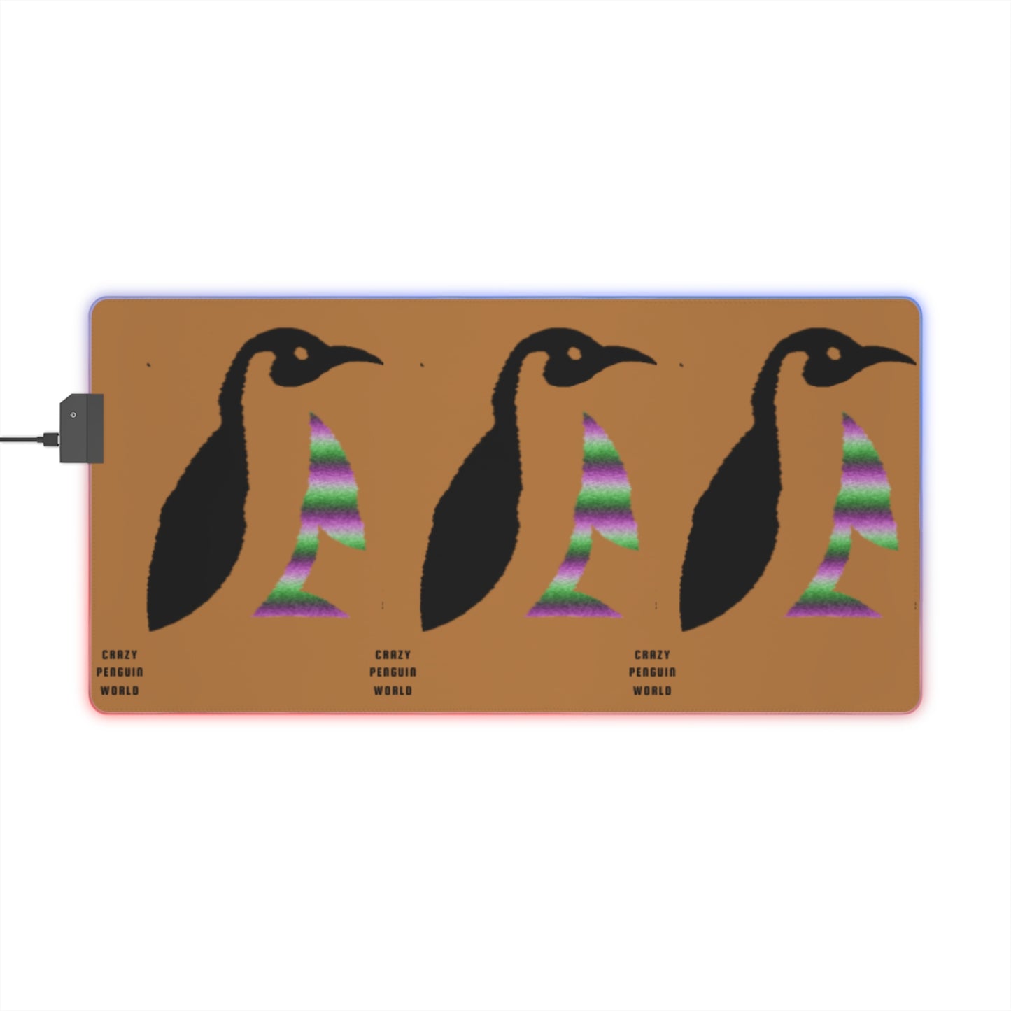 LED Gaming Mouse Pad: Crazy Penguin World Logo Lite Brown