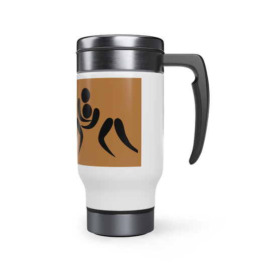 Stainless Steel Travel Mug with Handle, 14oz: Wrestling Lite Brown