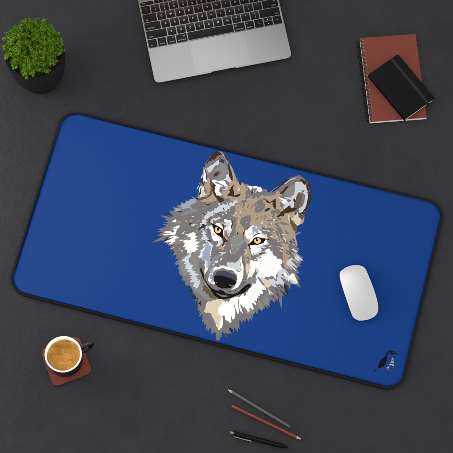 Desk Mat: Wolves Dark Blue