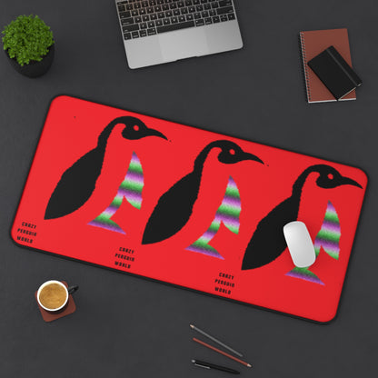 Desk Mat: Crazy Penguin World Logo Red