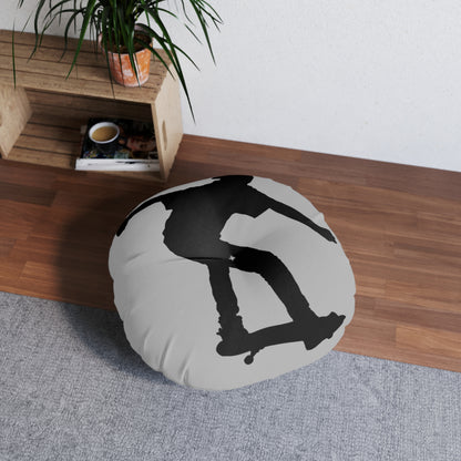 Tufted Floor Pillow, Round: Skateboarding Lite Grey