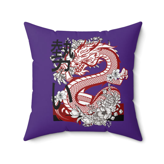 Spun Polyester Square Pillow: Dragons Purple