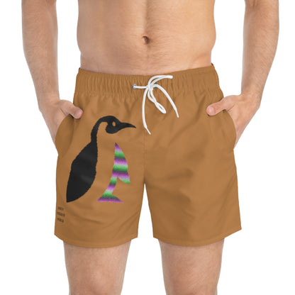 Swim Trunks: Crazy Penguin World Logo Lite Brown