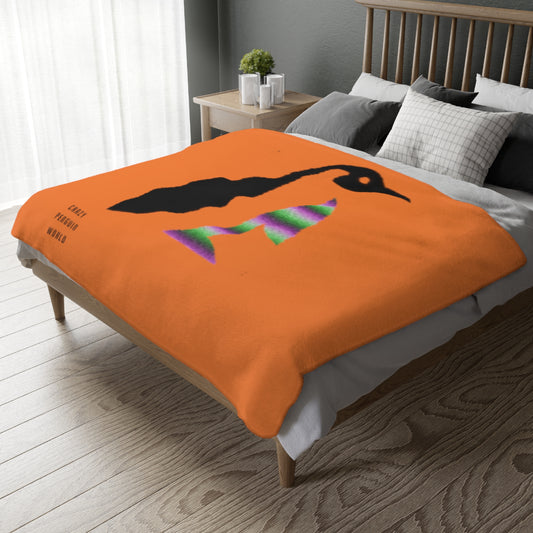 Velveteen Minky Blanket (Two-sided print): Crazy Penguin World Logo Crusta