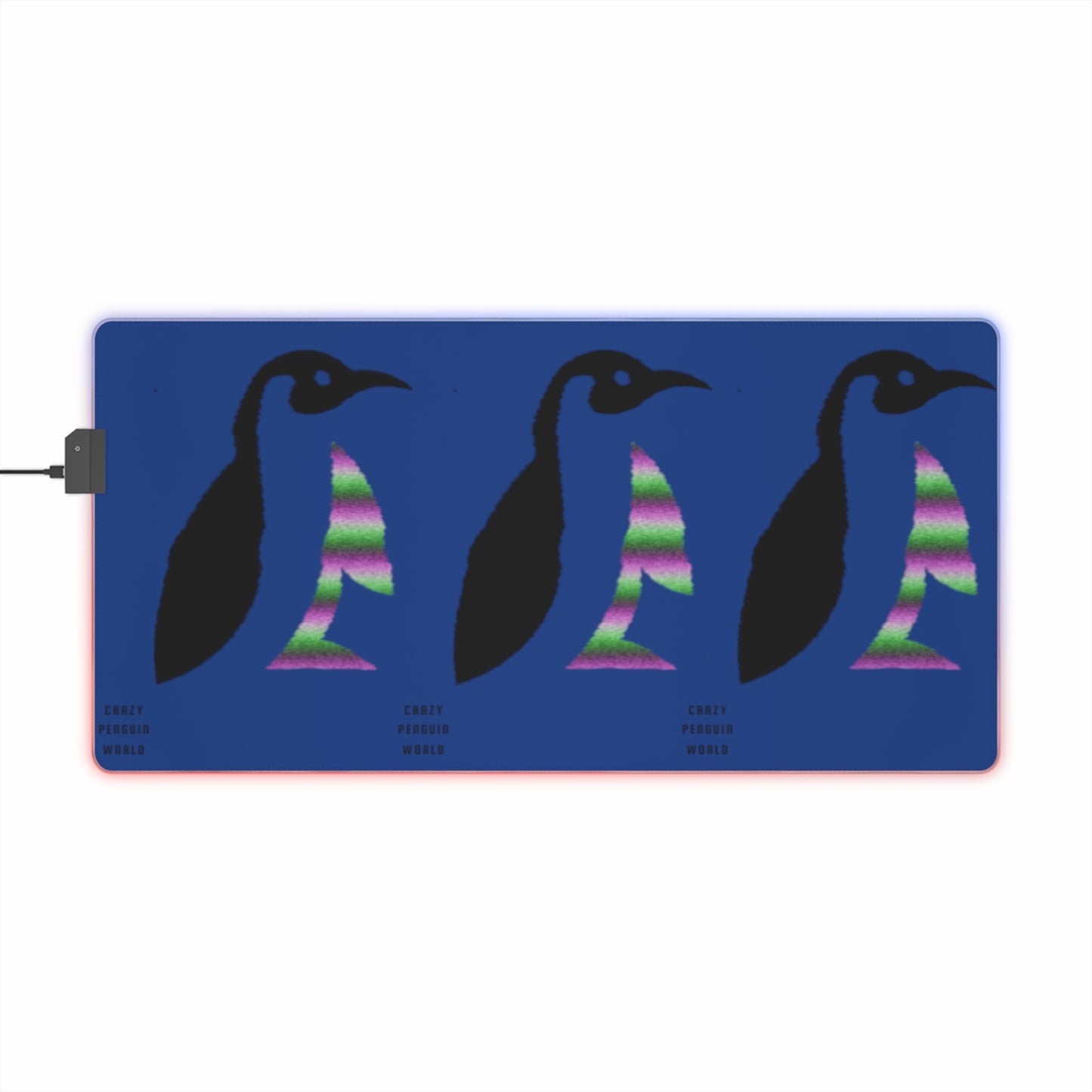 LED Gaming Mouse Pad: Crazy Penguin World Logo Dark Blue