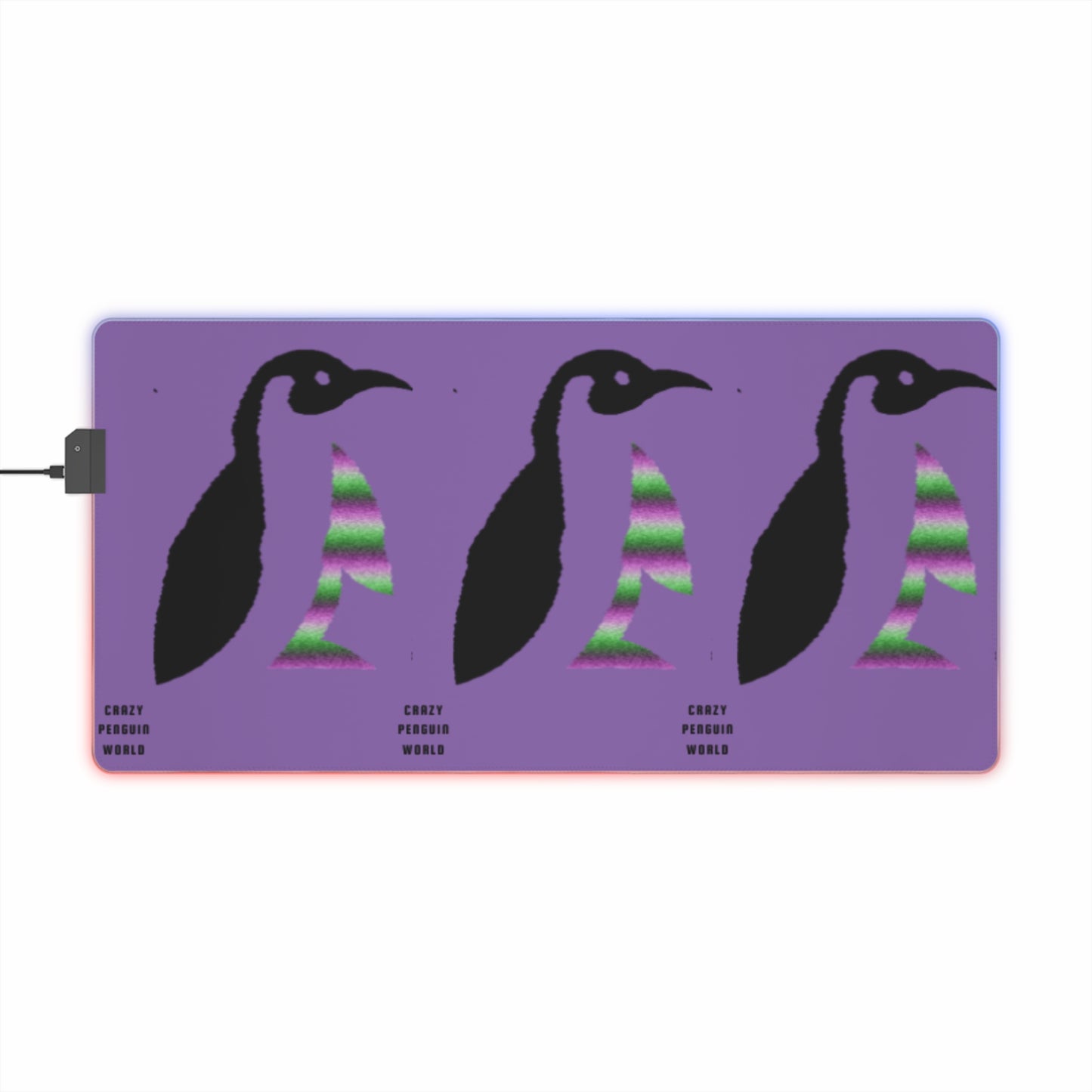 LED Gaming Mouse Pad: Crazy Penguin World Logo Lite Purple