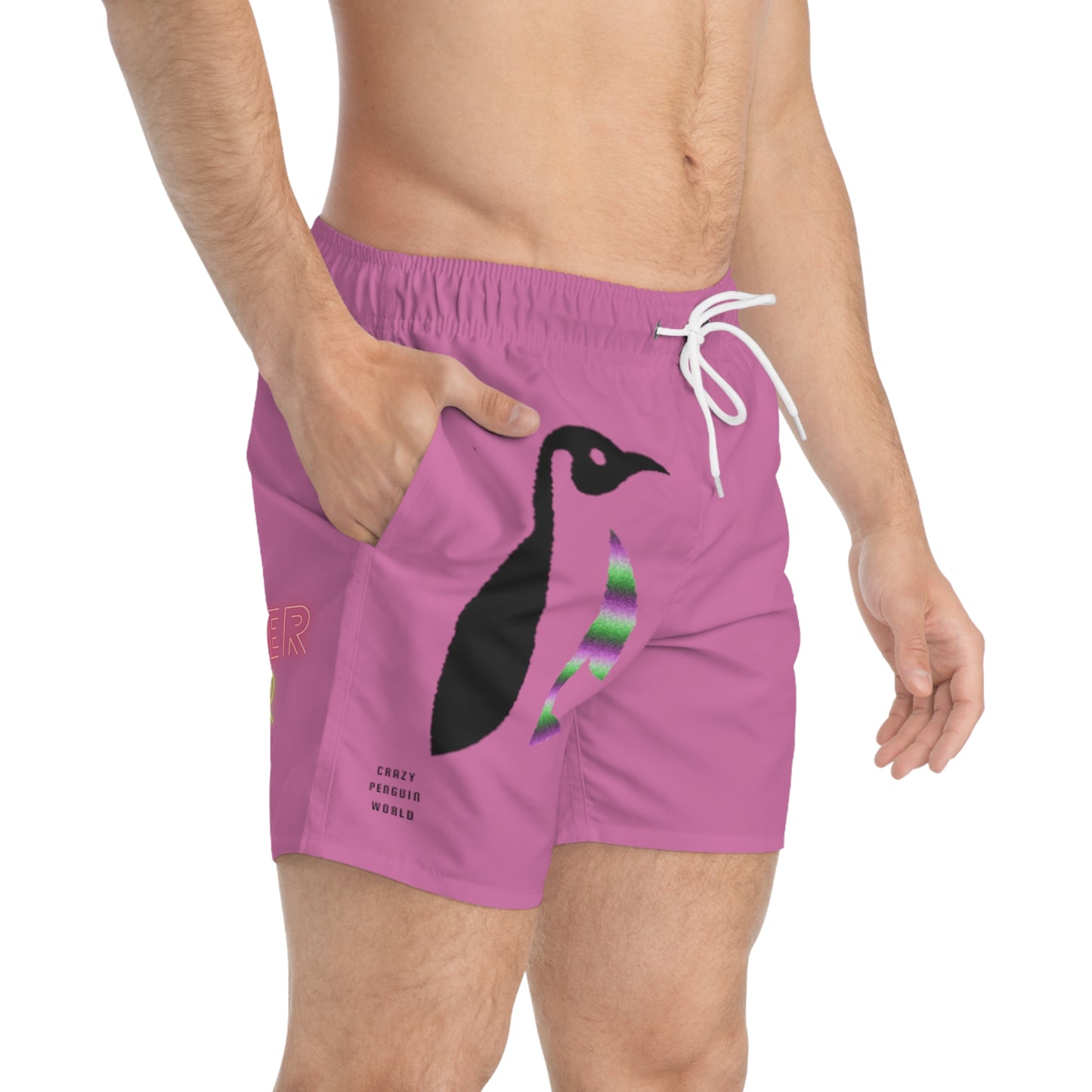 Swim Trunks: Crazy Penguin World Logo Lite Pink