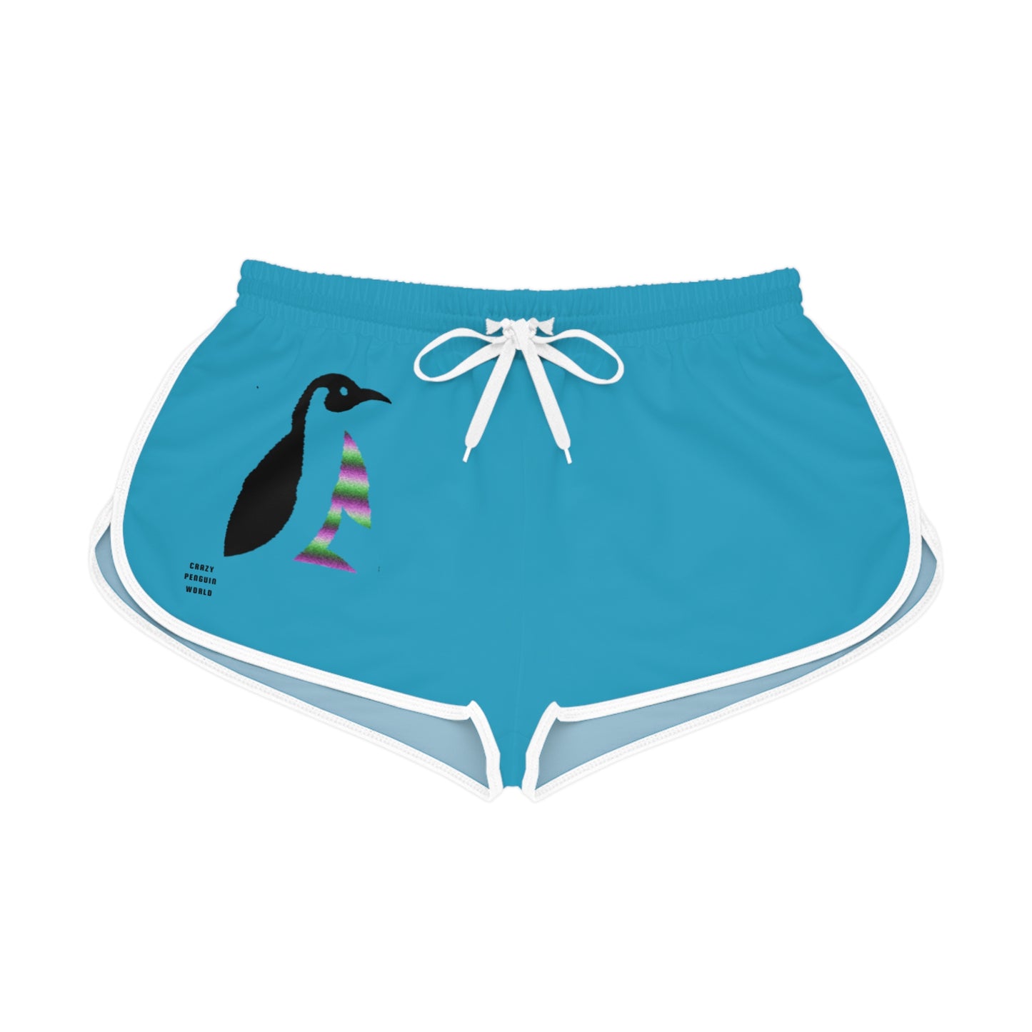 Women's Relaxed Shorts: Crazy Penguin World Logo Turquoise