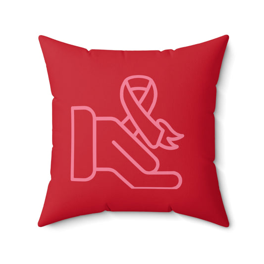Spun Polyester Square Pillow: Fight Cancer Dark Red