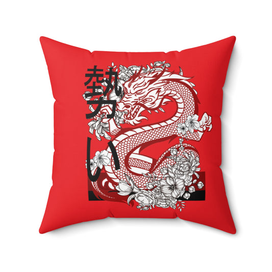 Spun Polyester Square Pillow: Dragons Red