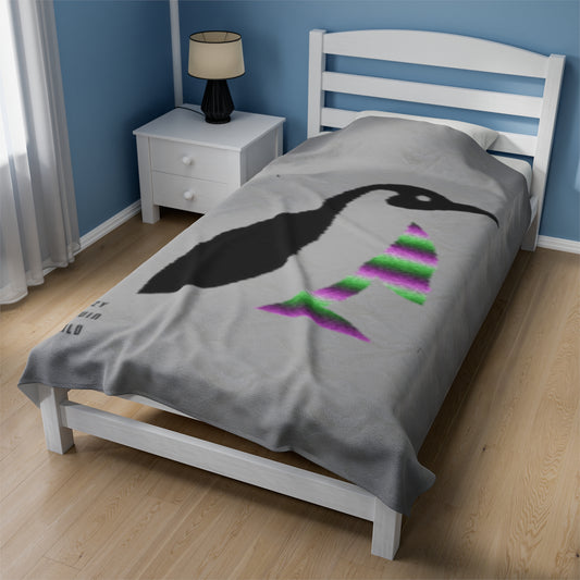 Velveteen Plush Blanket: Crazy Penguin World Logo Lite Grey
