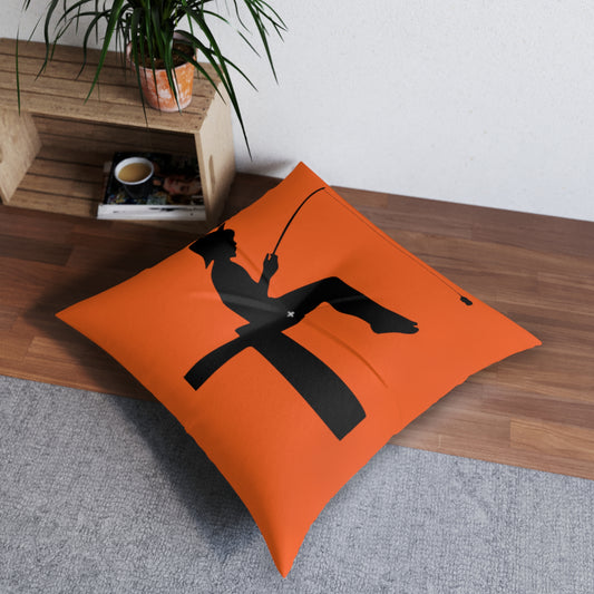 Tufted Floor Pillow, Square: Fishing Orange