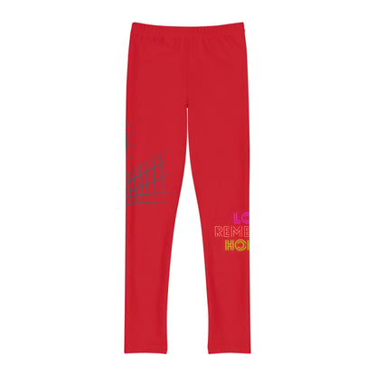 Youth Full-Length Leggings: Volleyball Dark Red