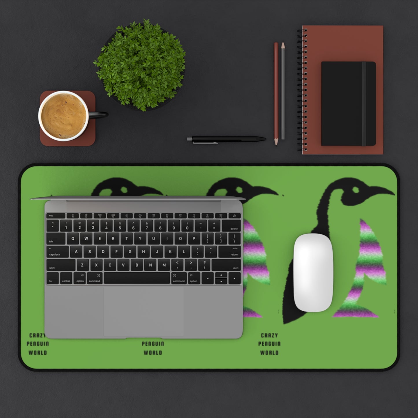 Desk Mat: Crazy Penguin World Logo Green