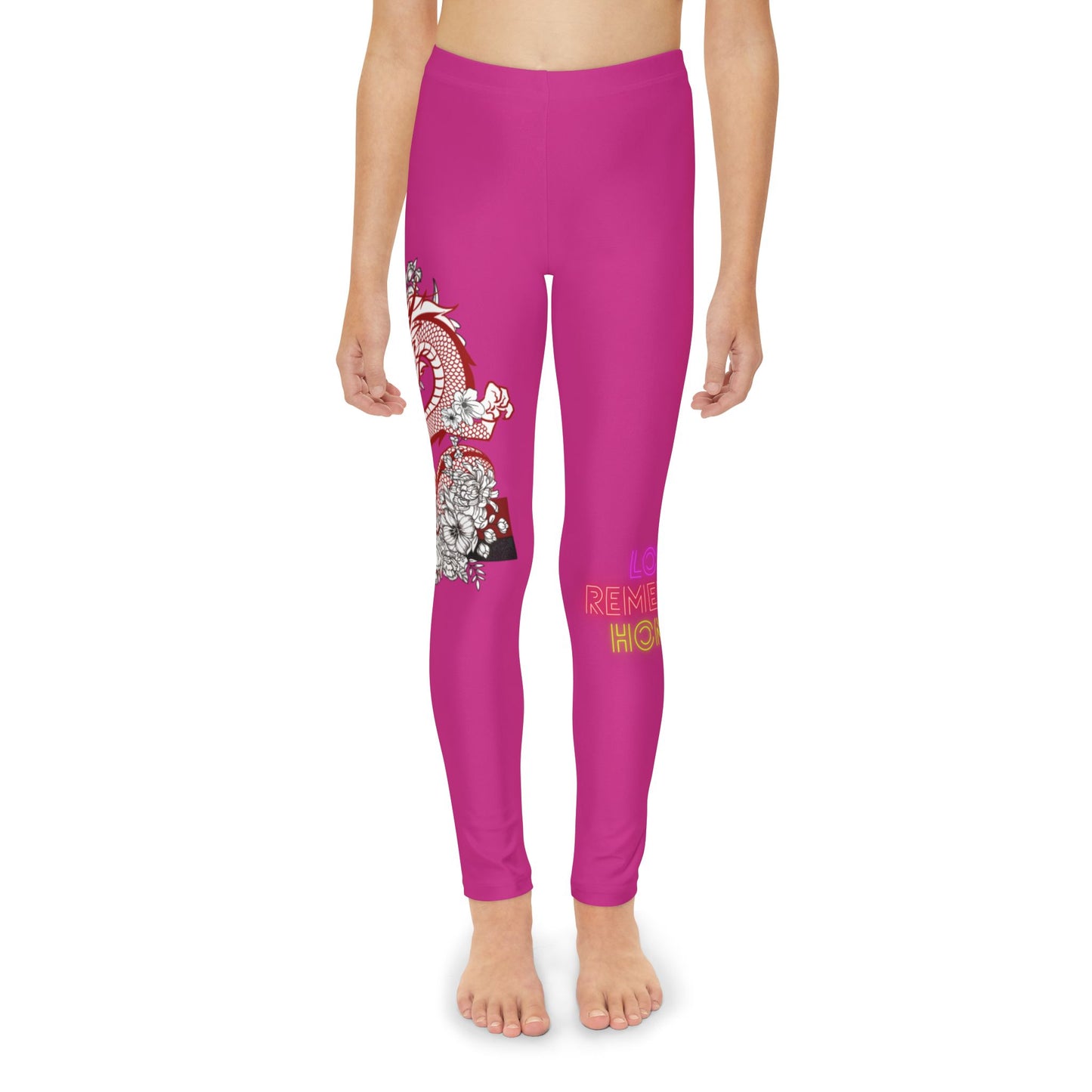 Youth Full-Length Leggings: Dragons Pink