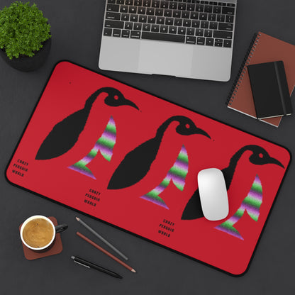 Desk Mat: Crazy Penguin World Logo Dark Red