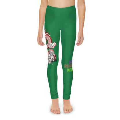 Youth Full-Length Leggings: Dragons Dark Green