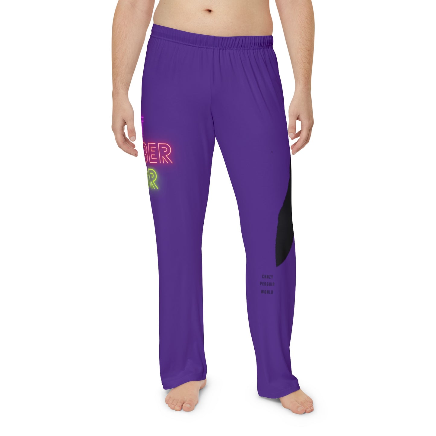 Men's Pajama Pants: Crazy Penguin World Logo Purple