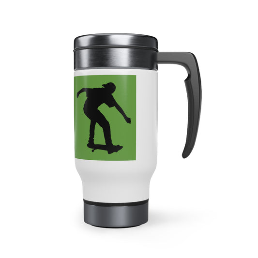 Stainless Steel Travel Mug with Handle, 14oz: Skateboarding Green