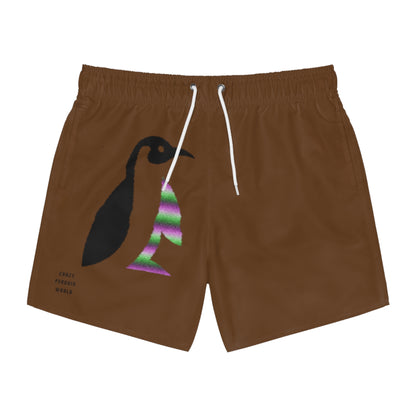 Swim Trunks: Crazy Penguin World Logo Brown