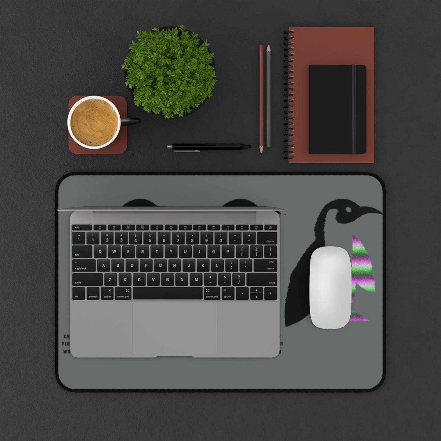 Desk Mat: Crazy Penguin World Logo Dark Grey