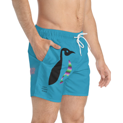 Swim Trunks: Crazy Penguin World Logo Turquoise